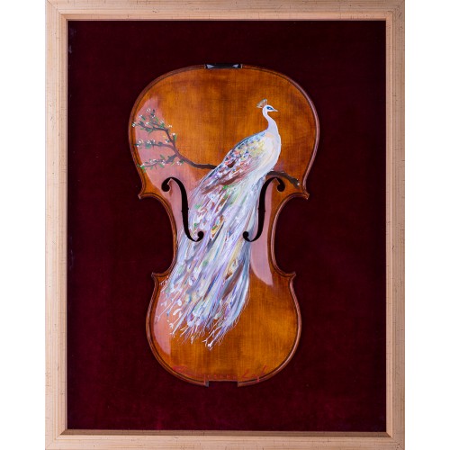 Păunul Alb - pictură în ulei pe vioară